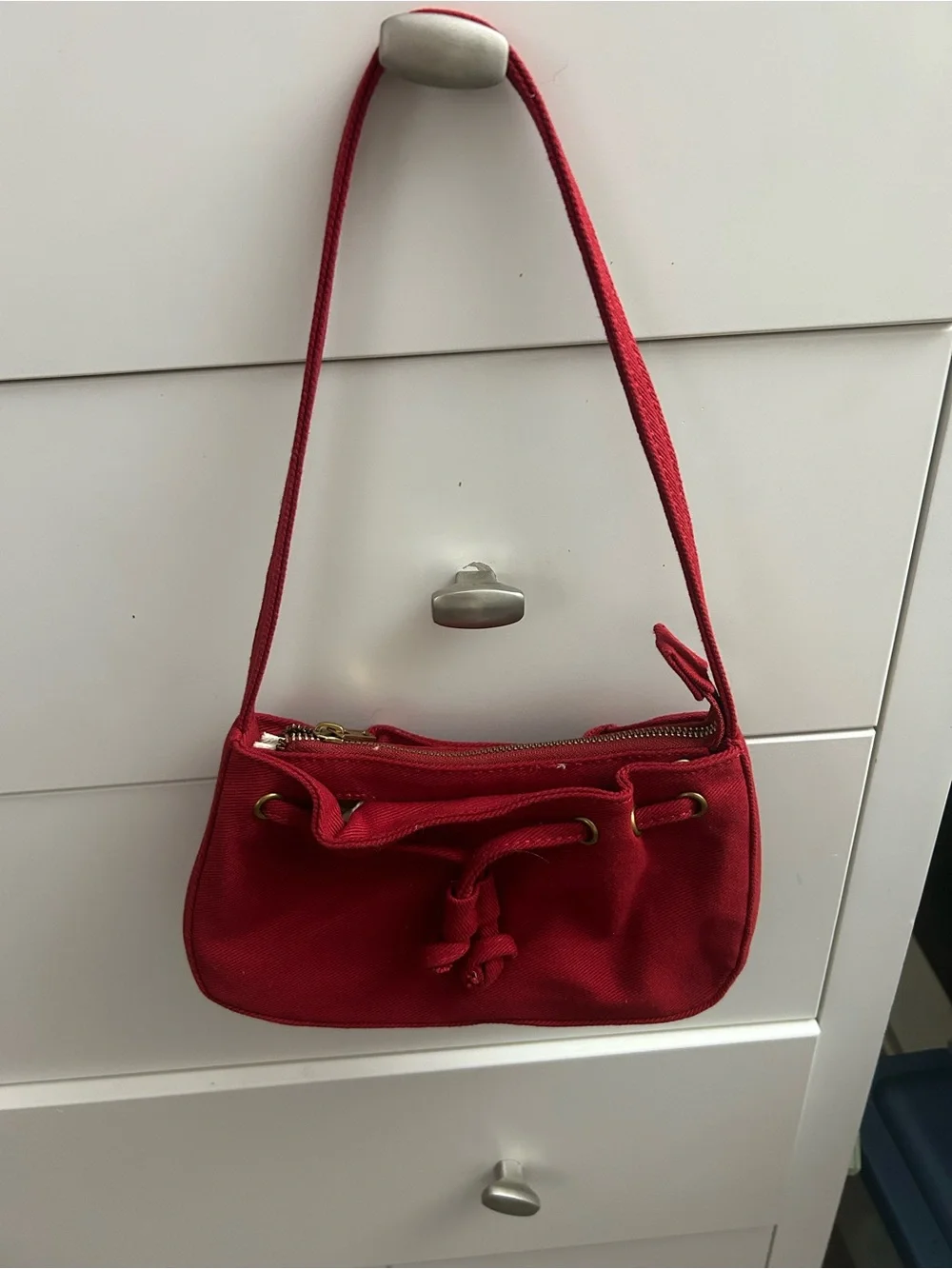 Brandy Melville Red Canvas Drawstring Crossbody Bag